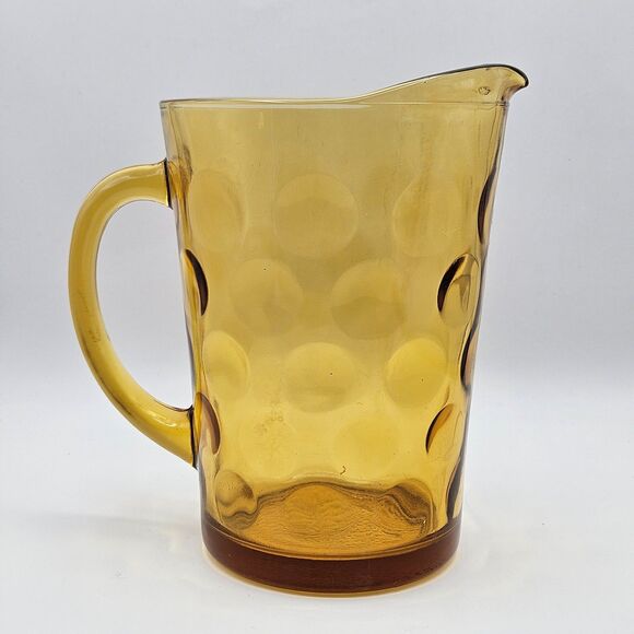 Hazel Atlas Pitcher El Dorado Amber Yellow Gold Coin Dot Glass Pitcher Carafe - Picture 13 of 13